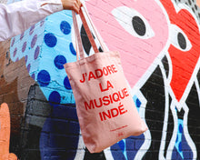 Load image into Gallery viewer, Pink and Red J'adore La Musique Indé Heavyweight Tote Bag