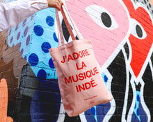 Load image into Gallery viewer, SECONDS SALE Pink and Red J'adore La Musique Indé Heavyweight Tote Bag