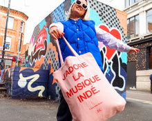 Load image into Gallery viewer, Pink and Red J'adore La Musique Indé Heavyweight Tote Bag