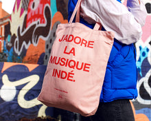 Load image into Gallery viewer, SECONDS SALE Pink and Red J'adore La Musique Indé Heavyweight Tote Bag