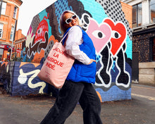 Load image into Gallery viewer, SECONDS SALE Pink and Red J'adore La Musique Indé Heavyweight Tote Bag