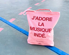 Load image into Gallery viewer, SECONDS SALE Pink and Red J'adore La Musique Indé Heavyweight Tote Bag