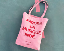 Load image into Gallery viewer, SECONDS SALE Pink and Red J'adore La Musique Indé Heavyweight Tote Bag