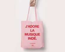 Load image into Gallery viewer, SECONDS SALE Pink and Red J'adore La Musique Indé Heavyweight Tote Bag