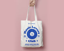 Load image into Gallery viewer, SECONDS SALE Blue Smiley Music Lovers Club Heavyweight Tote Bag