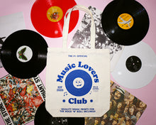 Load image into Gallery viewer, Blue Smiley Music Lovers Club Heavyweight Tote Bag
